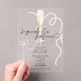 真珠、花びら+プロセッコ | パールブライダルシャワー アクリル招待状