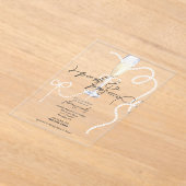 真珠、花びら+プロセッコ | パールブライダルシャワー アクリル招待状 (レイダウン)