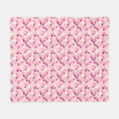 真珠、花、ピンク フリースブランケット (正面(横))