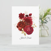 真紅とゴールドのヴィンテージローズのウェディング/エンゲージメント 案内状 (スタンド正面)