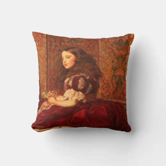 真紅のドレスのビクトリア時代の少女 クッション (正面)