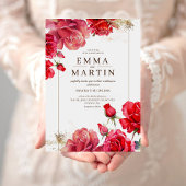 真紅のバラとゴールドダスト エレガント モダン ウェディング 招待状