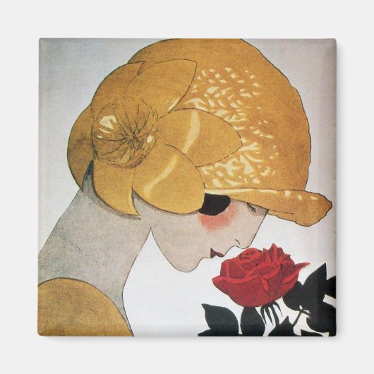 真紅のバラの女性 マグネット (正面)