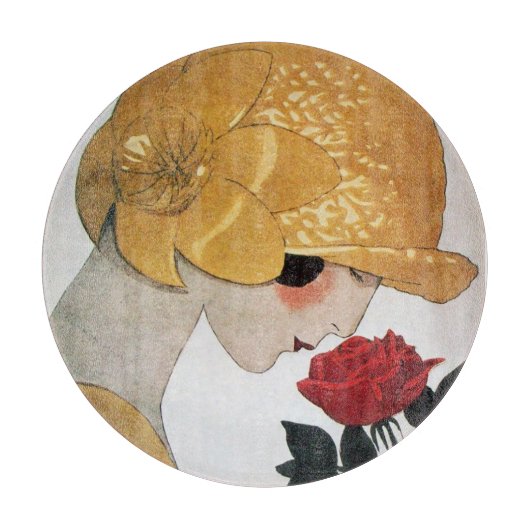 真紅のバラの女性 美しさとファッション カッティングボード (正面)