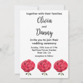 真紅のバラの花をあしらった、夏のロマンチックなウェディングにぴったりなデザイン 招待状 (正面)