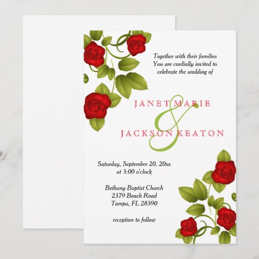 真紅のバラの花 ウェディング インビテーション (正面/裏面)