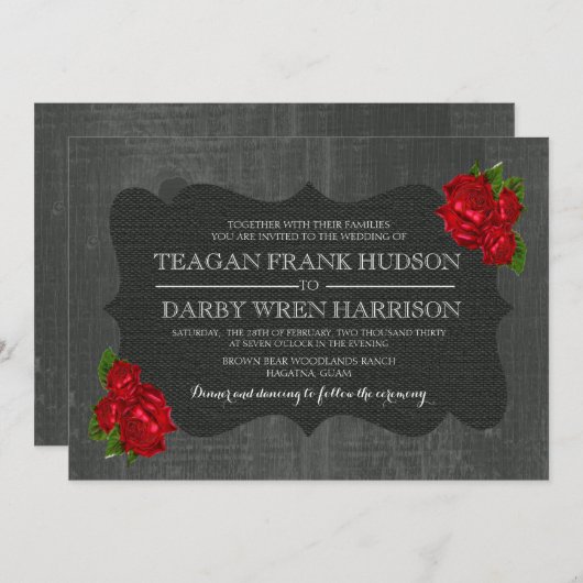 真紅のバラの麻の木のゴシックウェディング招待状 招待状 (正面/裏面)