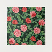 真紅のバラ ヴィンテージ ブラック パターン タペストリー (正面(横))