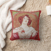 真紅のヴィンテージ アール・ヌーヴォー アルフォンス・ミュシャ ルビーの淑女 クッション (ブランケット)