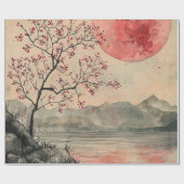 真紅の月の湖畔墨絵 ラッピングペーパー (フラット)