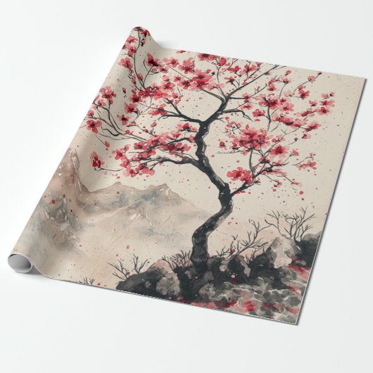 真紅の桜山の静けさ (1) ラッピングペーパー (アンロールド)