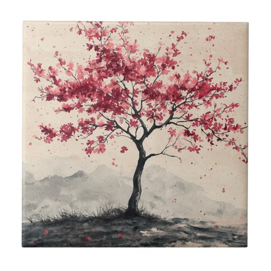 真紅の桜山の静けさ (2) タイル (正面)