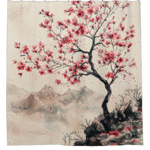 真紅の桜山の静寂 (1) シャワーカーテン