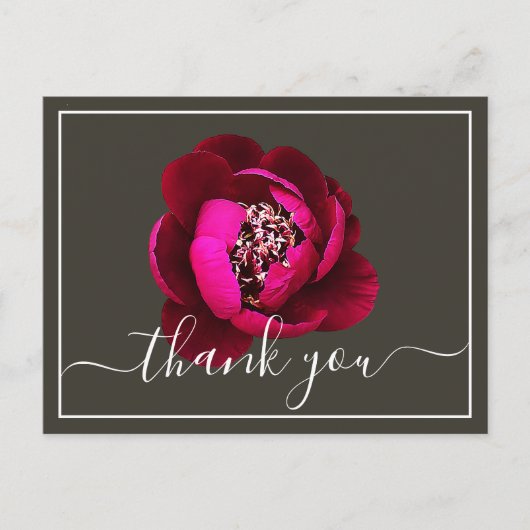 真紅の芍薬 緑の背景 ありがとうございます ポストカード (正面)