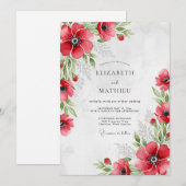 真紅の華麗な植物の結婚式 招待状 (正面/裏面)