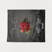 真紅の薔薇と黒いゴシックな優雅な背景 タペストリー (正面(横))