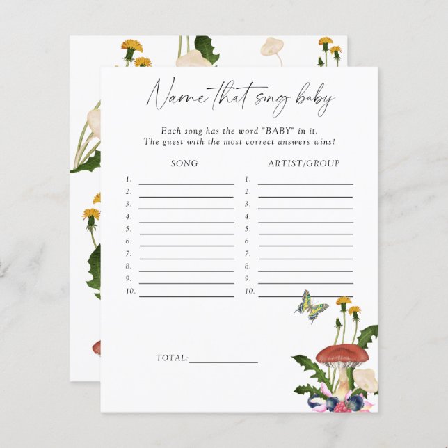 真菌の森 – その曲の赤ちゃんシャワーゲームの名前 (正面/裏面)