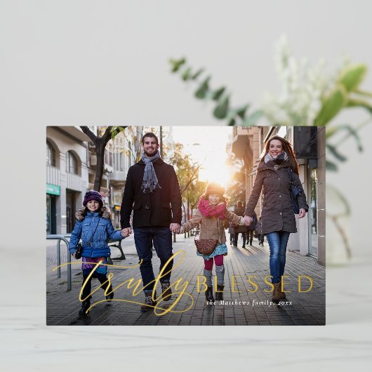 真賛美に宗教的なクリスマスの写真 箔シーズンカード (立ち正面)