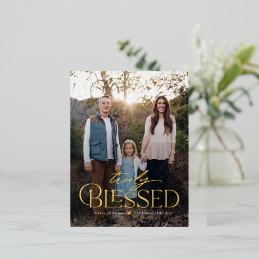 真賛美に編集できるカラーフォイル 箔シーズンポストカード (立ち正面)