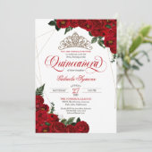 真赤なバラと金のティアラ エレガントなキンセアニエラ 招待状 (スタンド正面)