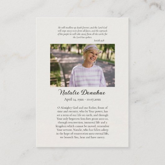 真赤なバラの正教会写真葬儀祈祷カード プレイスカード (裏面)