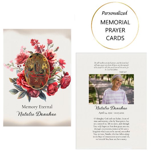 真赤なバラの正教会写真葬儀祈祷カード プレイスカード