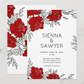 真赤なバラの花束 ウェディング 招待状 (正面/裏面)