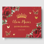 真赤なバラの蝶のキンチアニエラ スイート16 誕生日 ゲストブック (正面)