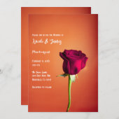 真赤なバラ オレンジ色の夕焼け ロマンチックなウェディング 招待状 (正面/裏面)