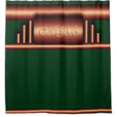真鍮とキラーニーグリーンのアートデコモノグラム シャワーカーテン (正面)