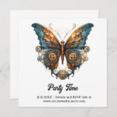 真鍮の羽根が舞う　蒸気の国の蝶　スチームパンクのウェディング 案内状 (正面/裏面)