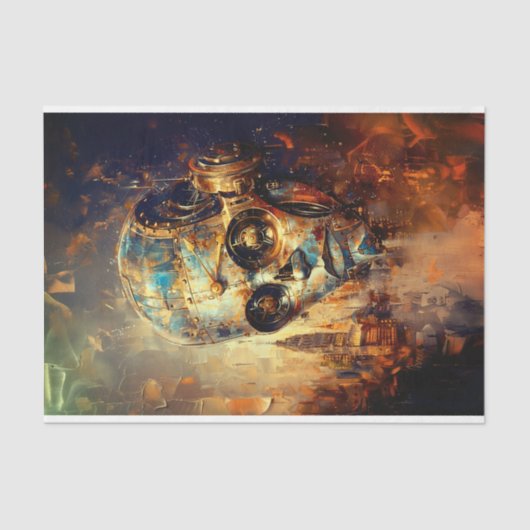 真鍮スチームパンクロボットヘッド、金ゴールドDG3Gデコページ 薄葉紙 (正面)