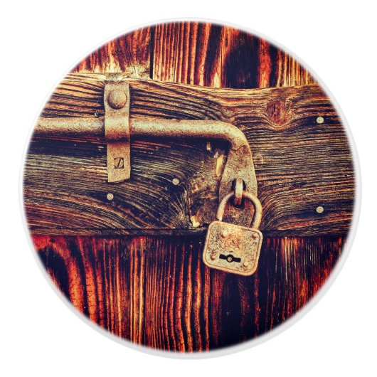 真鍮素朴ロック付き木製ドア セラミックノブ (正面)