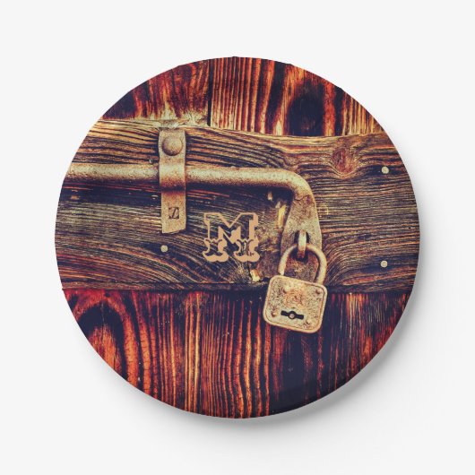 真鍮素朴ロック付き木製ドア ペーパープレート (正面)