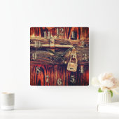 真鍮素朴ロック時計を備えたアンティークドア スクエア壁時計 (ホーム)