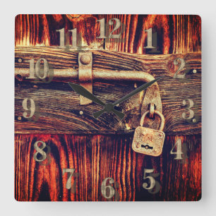 真鍮素朴ロック時計を備えたアンティークドア スクエア壁時計