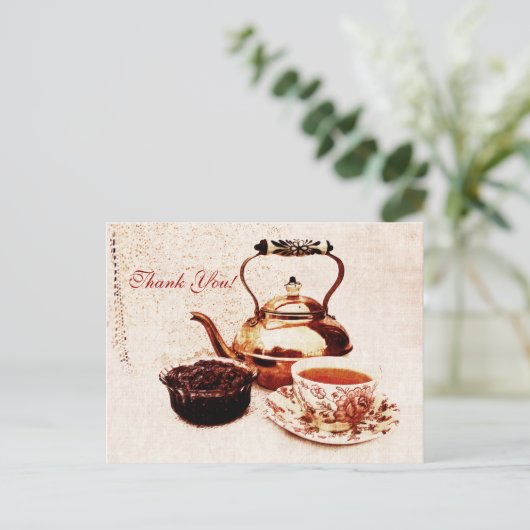 真鍮製のポット、紅茶とジャム入れ ポストカード (スタンド正面)