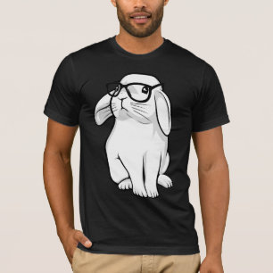 真面目なウサギのガラスを持つかわいいバニーペット Tシャツ