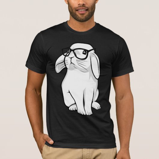 真面目なウサギのガラスを持つかわいいバニーペット Tシャツ (正面)