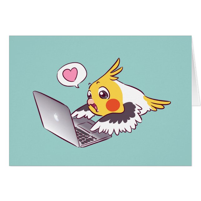 真面目なcockatielのかわいい引くMacbookの鳥のオウム (正面横)