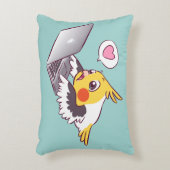 真面目なcockatielのかわいい引くMacbookの鳥のオウム アクセントクッション (正面(垂直))