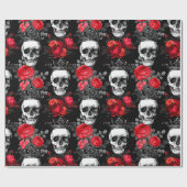 真黒のスカルの王冠そして衰退した赤いバラ ラッピングペーパー (フラット)