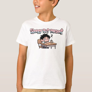 眠いけど出席はしてる おもしろいバックトゥスクールデザインの学生用Tシャツ Tシャツ