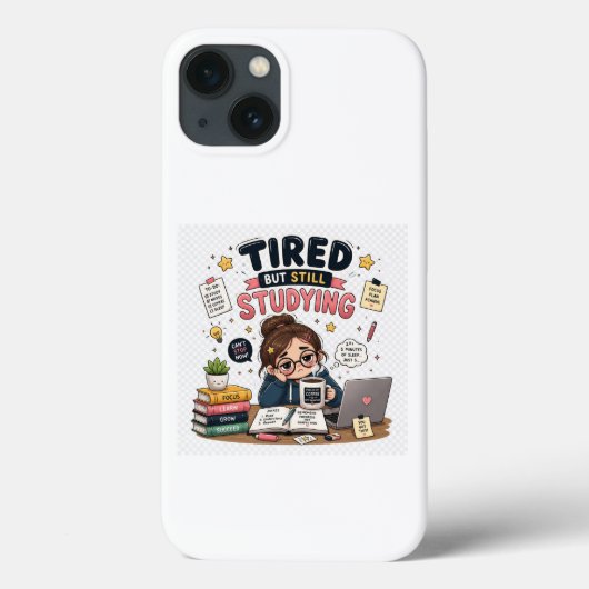 眠いのにまだ勉強中 笑える学生用スマホケース Case-Mate iPhoneケース (裏面)