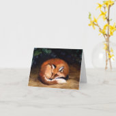 眠いアカギツネの芸術のメッセージカード カード (黄色い花)