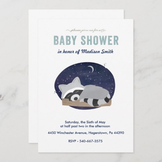 眠いアライグマ 招待状 (正面/裏面)