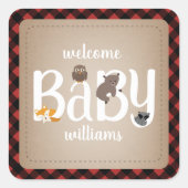 眠いウッドランド動物の格子状シール スクエアシール (正面)