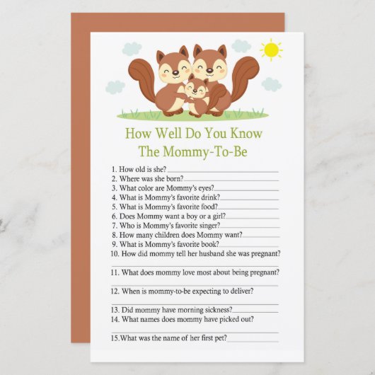 眠いキツネどのようにベビーシャワーゲームを知っている (正面/裏面)