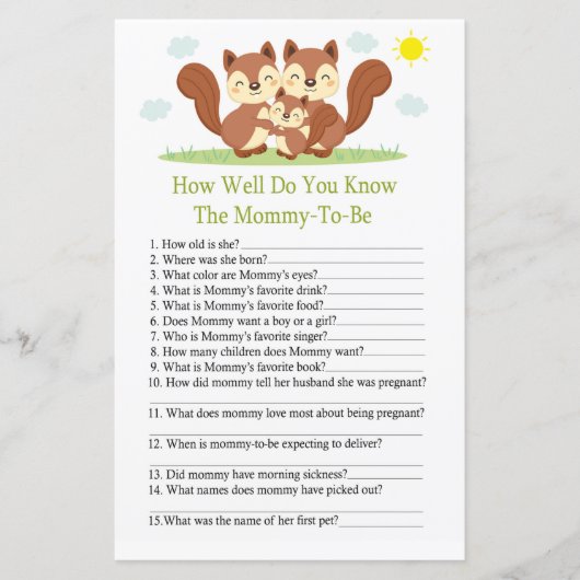 眠いキツネどのようにベビーシャワーゲームを知っている (正面)