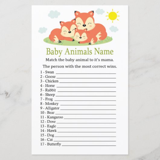 眠いキツネのベビーアニマルズネームゲーム (正面)